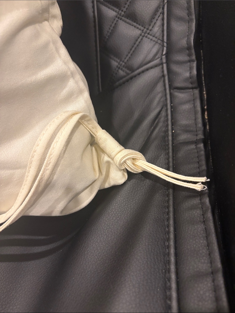 NWT Fashion Canvas Cream Drawstring Backpack with Black Logo - Picture 4 of 8